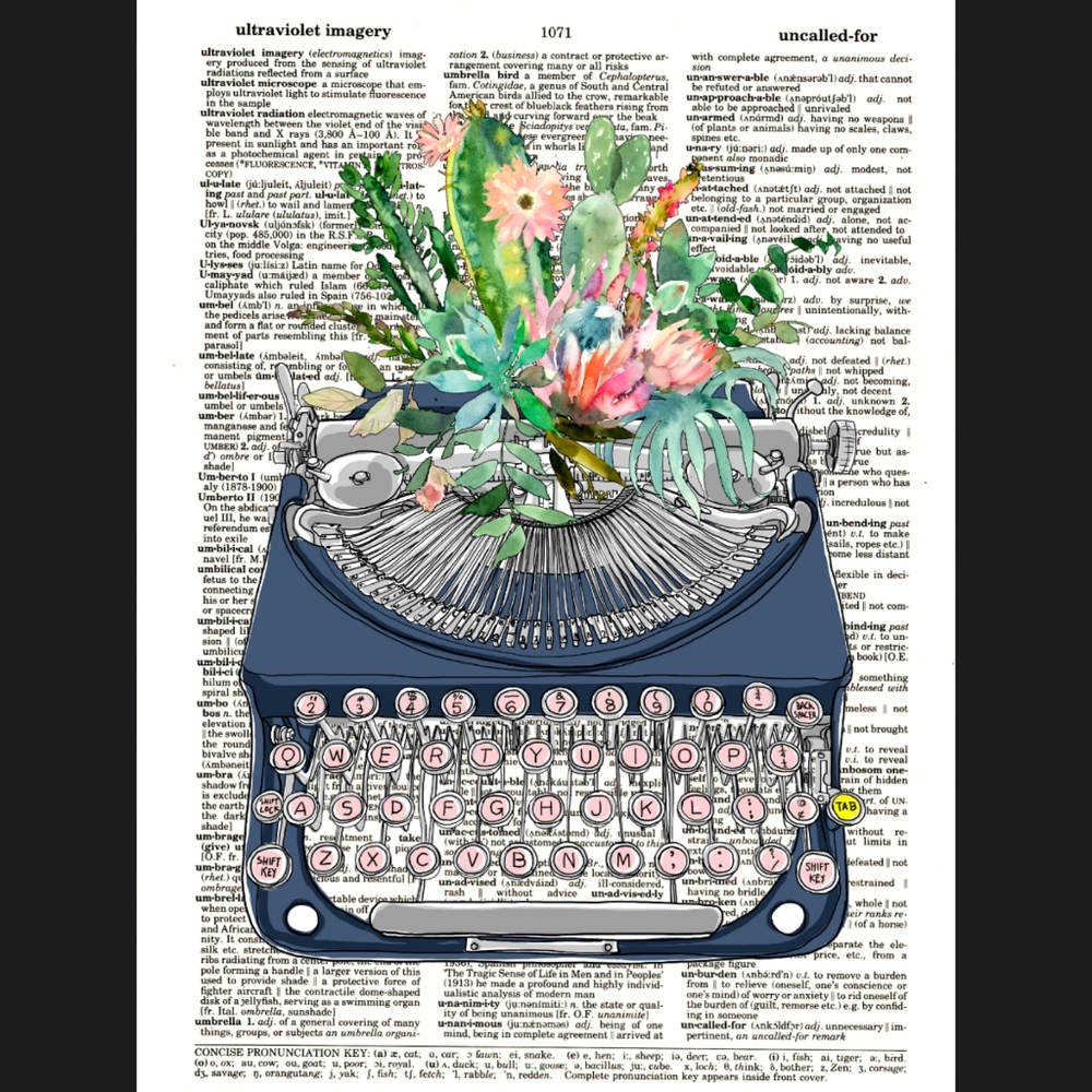 Succulent Typewriter Office Dictionary Art Print - Picture 4 of 4